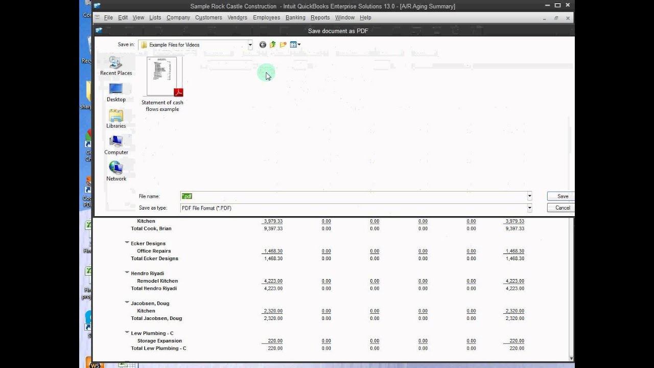 Export QuickBooks report as PDF file