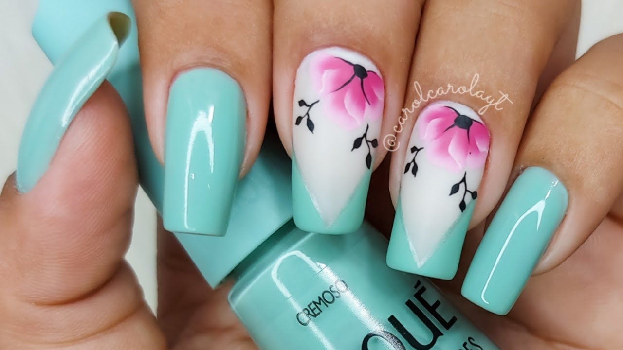 unhas decoradas - flor carga dupla - passo a passo