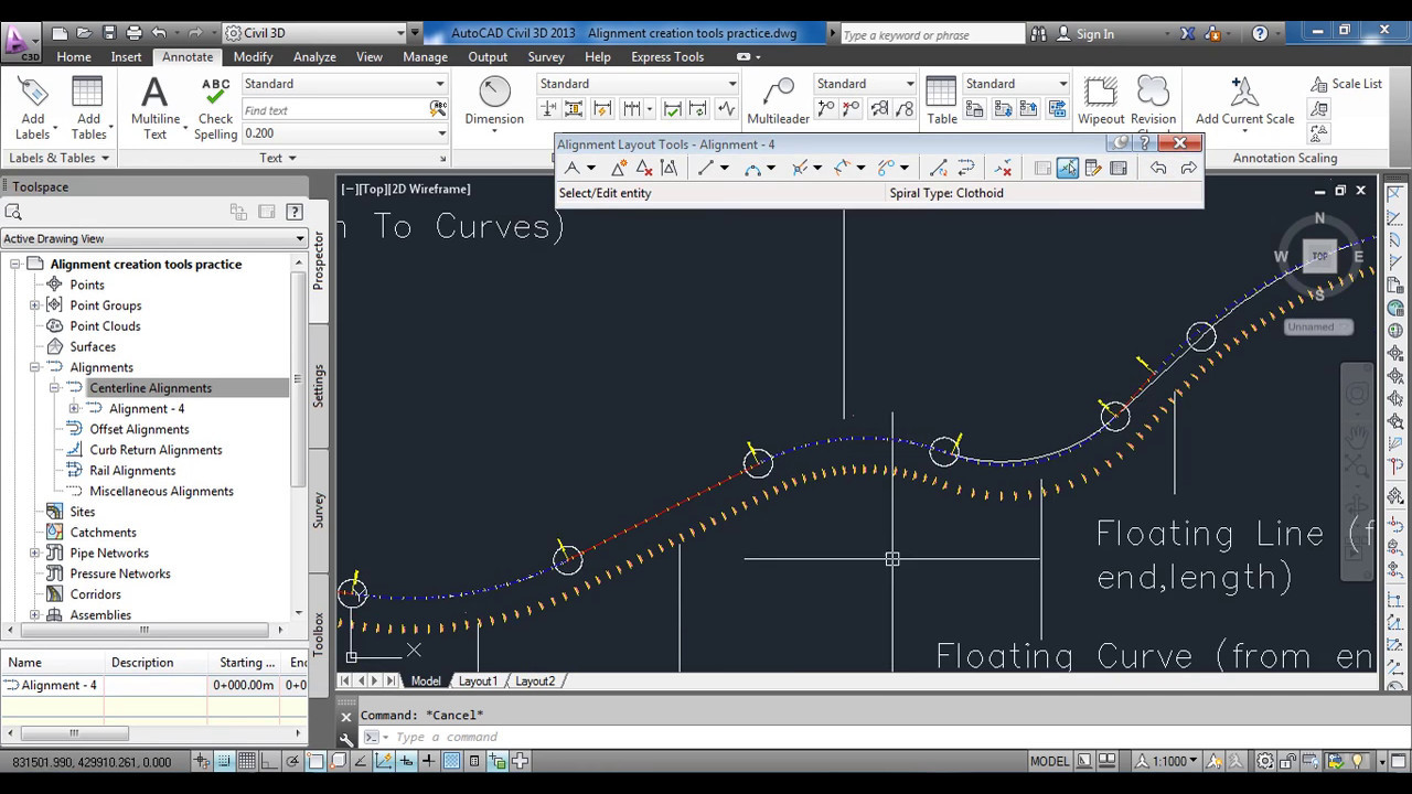 Use of Alignment Creation tools in Civil 3D