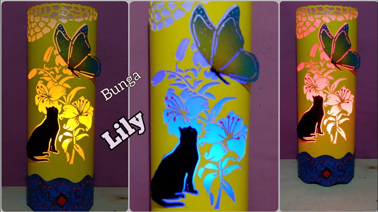 Lampu hias dari paralon || motif Bunga Lily, Kupu-kupu & Kucing utk Kamar tidur, Ruang tamu. DIY