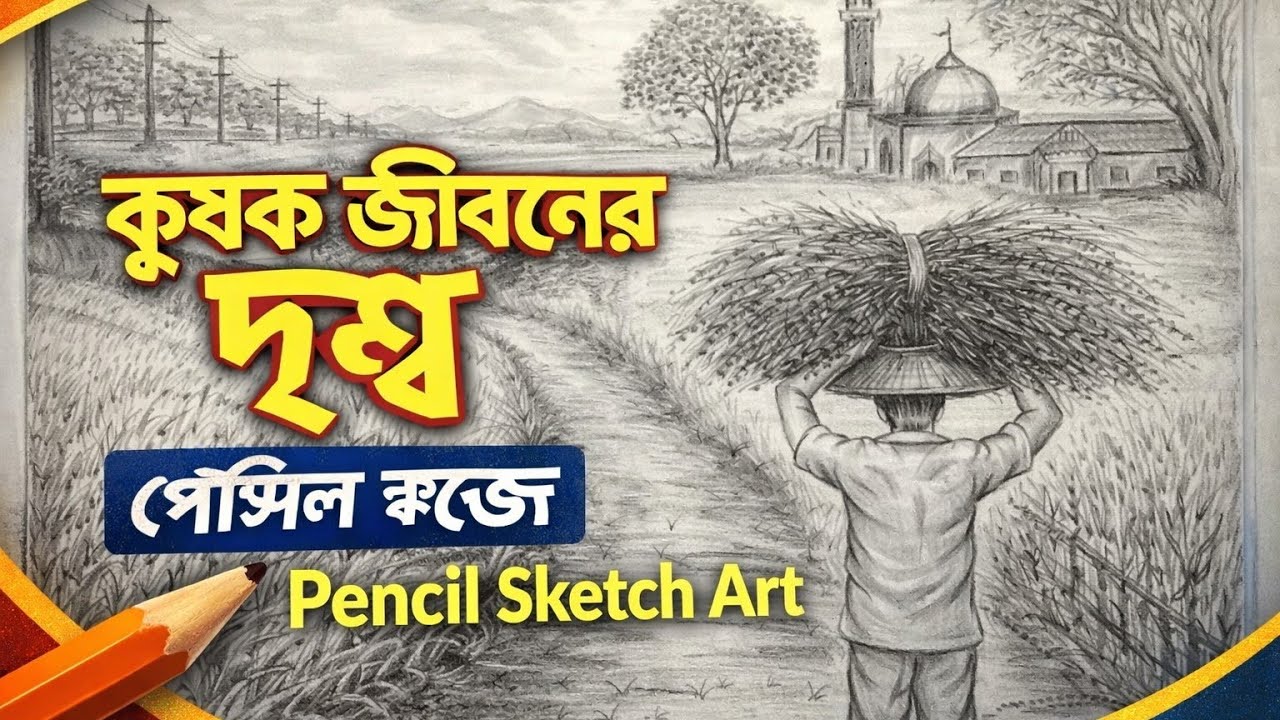 কৃষক জীবনের দৃশ্য | কৃষকের জীবন আঁকলাম পেন্সিলে |পেন্সিল স্কেচ আঁকার সহজ উপায় | Pencil Sketch Art.