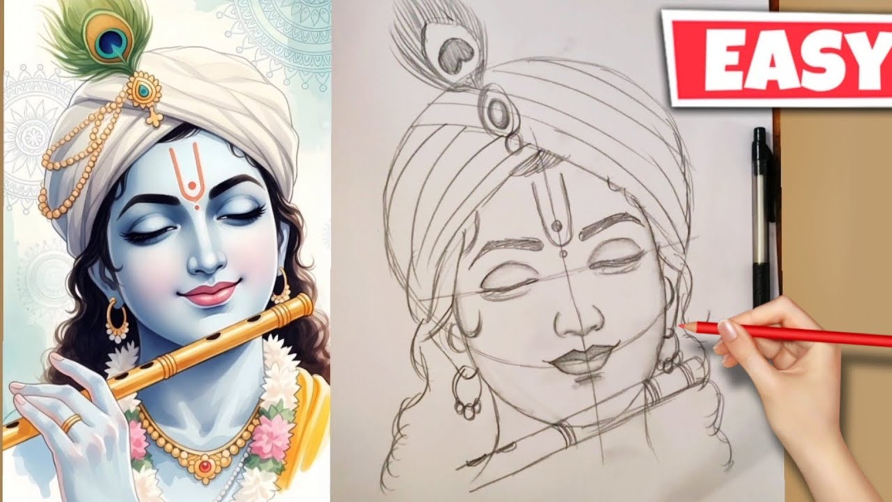 Lord krishna drawing | Janmashtami drawing | How to draw Lord Krishna