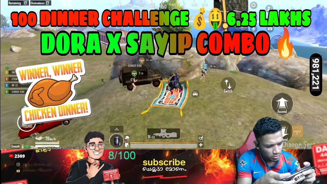 100 DINNER 6.25 LAKHS CHALLENGE 💰🥵 SAYIP OP DORA OP RECON AND OTHAN 🧞💀#sayipop #bgmi #pubg #pubgm