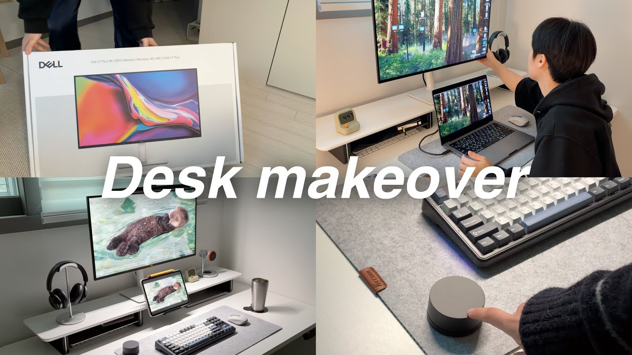 eng) 데스크테리어 vlog I 깔끔 화이트 데스크 셋업 I 맥북 4k 모니터, 기계식 키보드 I desk makeover