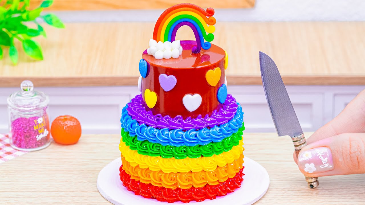Amazing Miniature Rainbow Buttercream Heart Decorating 🌈 Tiny Rainbow Cake By DIY Cakes