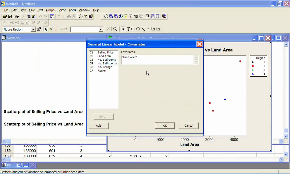 Minitab - regression in a general linear model