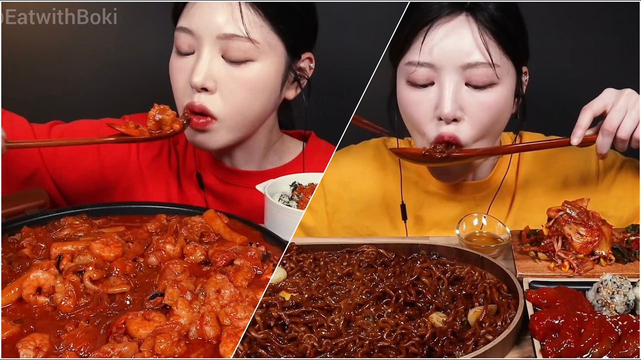 Mukbang spicy jjapagetti shrimp kimchi & enoki big bites asmr compilation voll 40