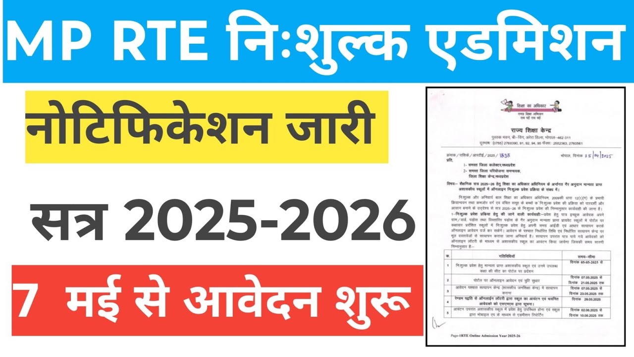 MP RTE Admission open 2025,2026। mp rte admission start।MP RTE Admission open hai।