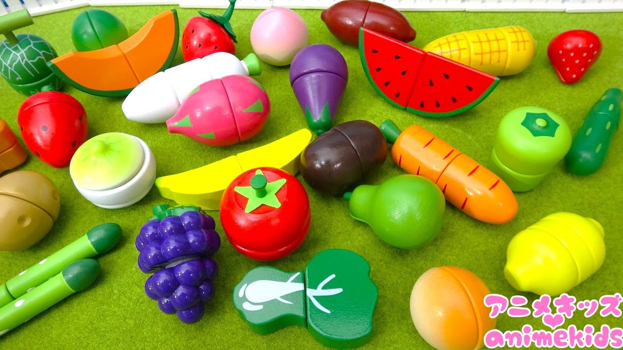 Cut vegetables and fruits! Let's learn the names of vegetables and fruits!　@animekids