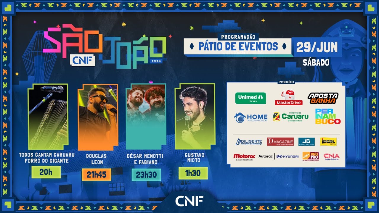 São João de Caruaru Ao Vivo 2024 Pátio 🔴 Douglas Leon, César Menotti e Fabiano, Gustavo Mioto 29/06