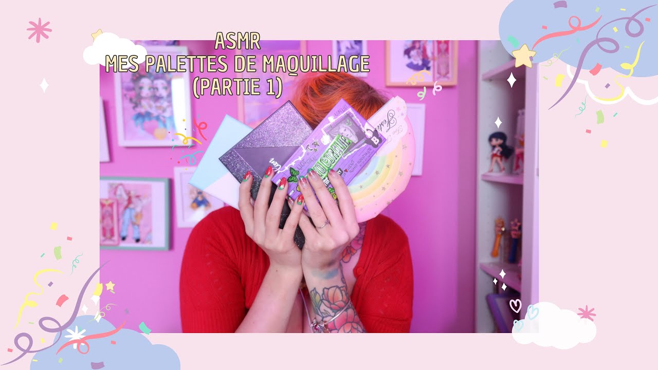 ASMR FR - Mes palettes de maquillage (partie 1) - c'est un peu un rôle play Youtubeuse beauté 🤣