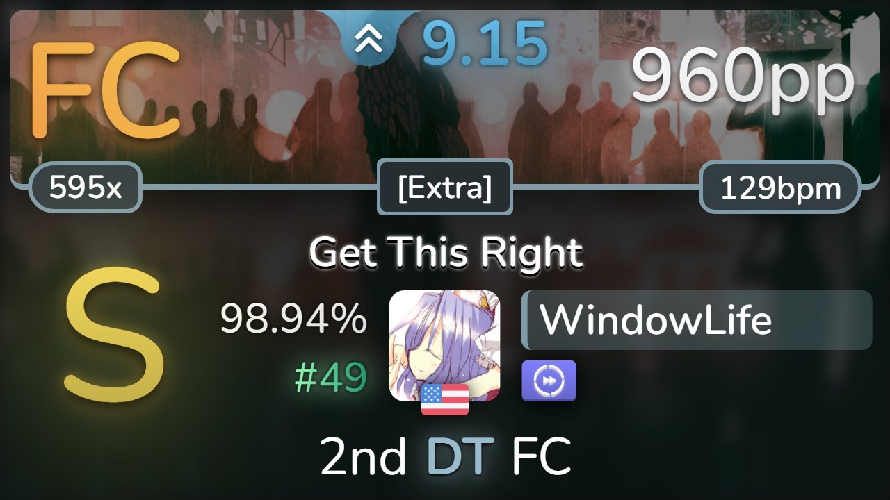 9.1⭐ WindowLife | Koven - Get This Right [Extra] +DT 98.94% (#49 960pp FC) - osu!