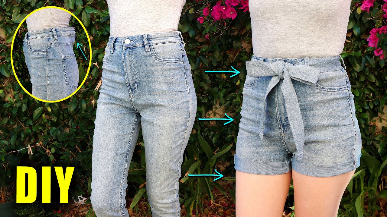 DIY DENIM SHORTS FROM OLD JEANS - Downsizing the waist! || Lucykiins