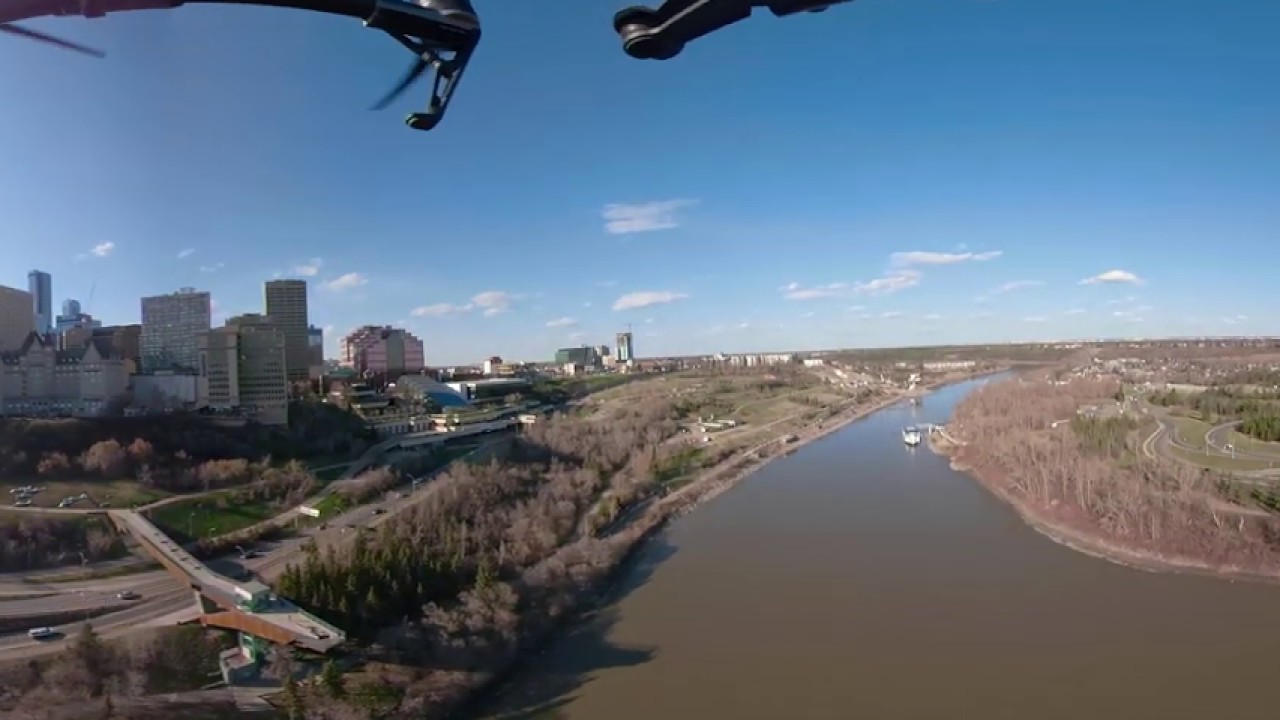 Smart Drones Footage Over Downtown Edmonton River Valley