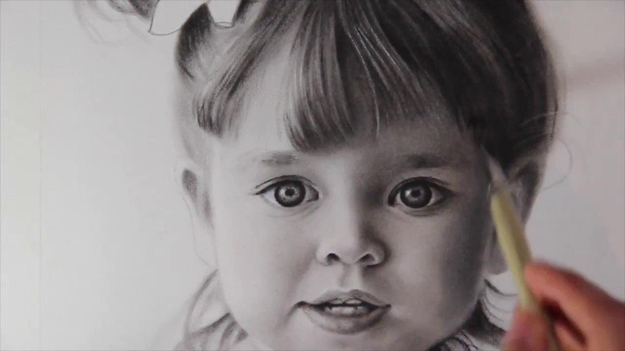 Portrait drawing of little girl , dry brush technique by maryam moayed alaei