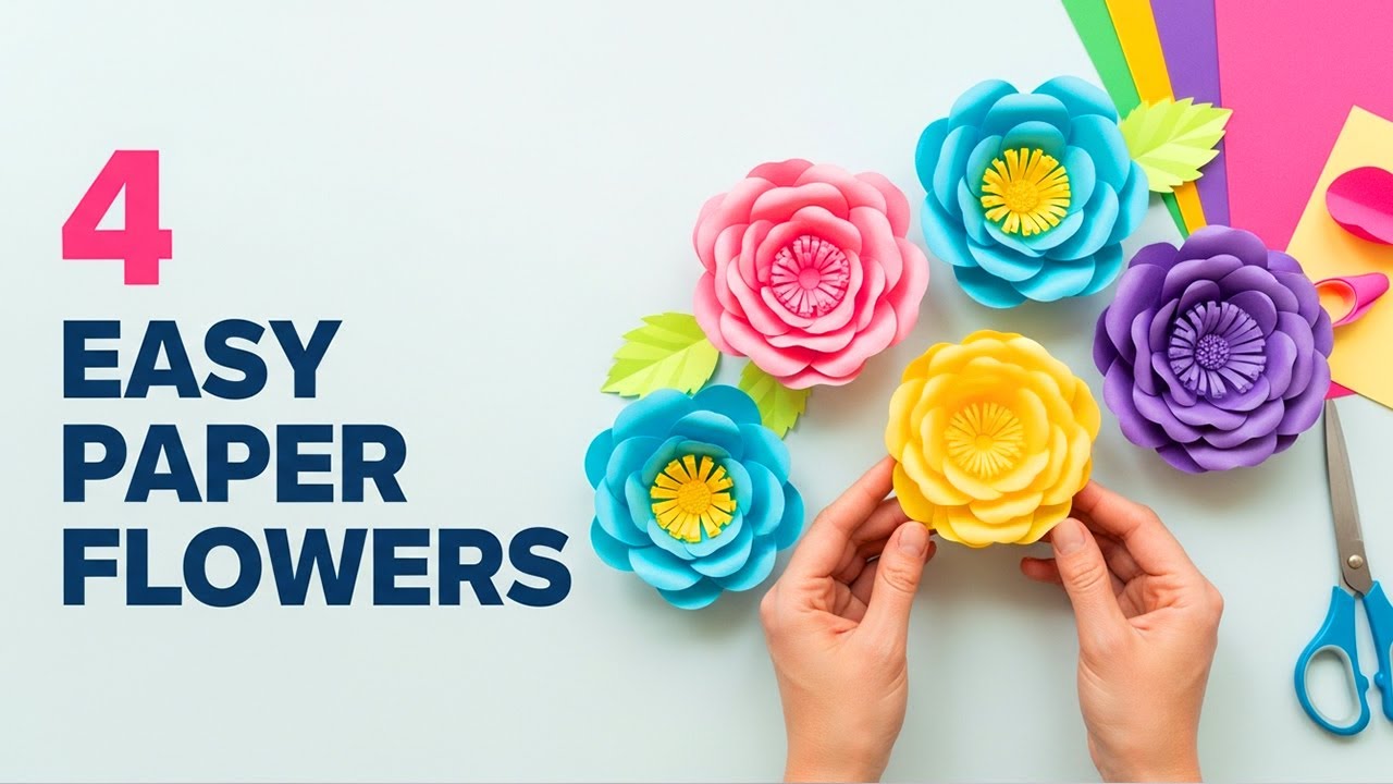 Сделайте 4 красивых бумажных цветка 🌸✨ | Простой мастер-класс для начинающих