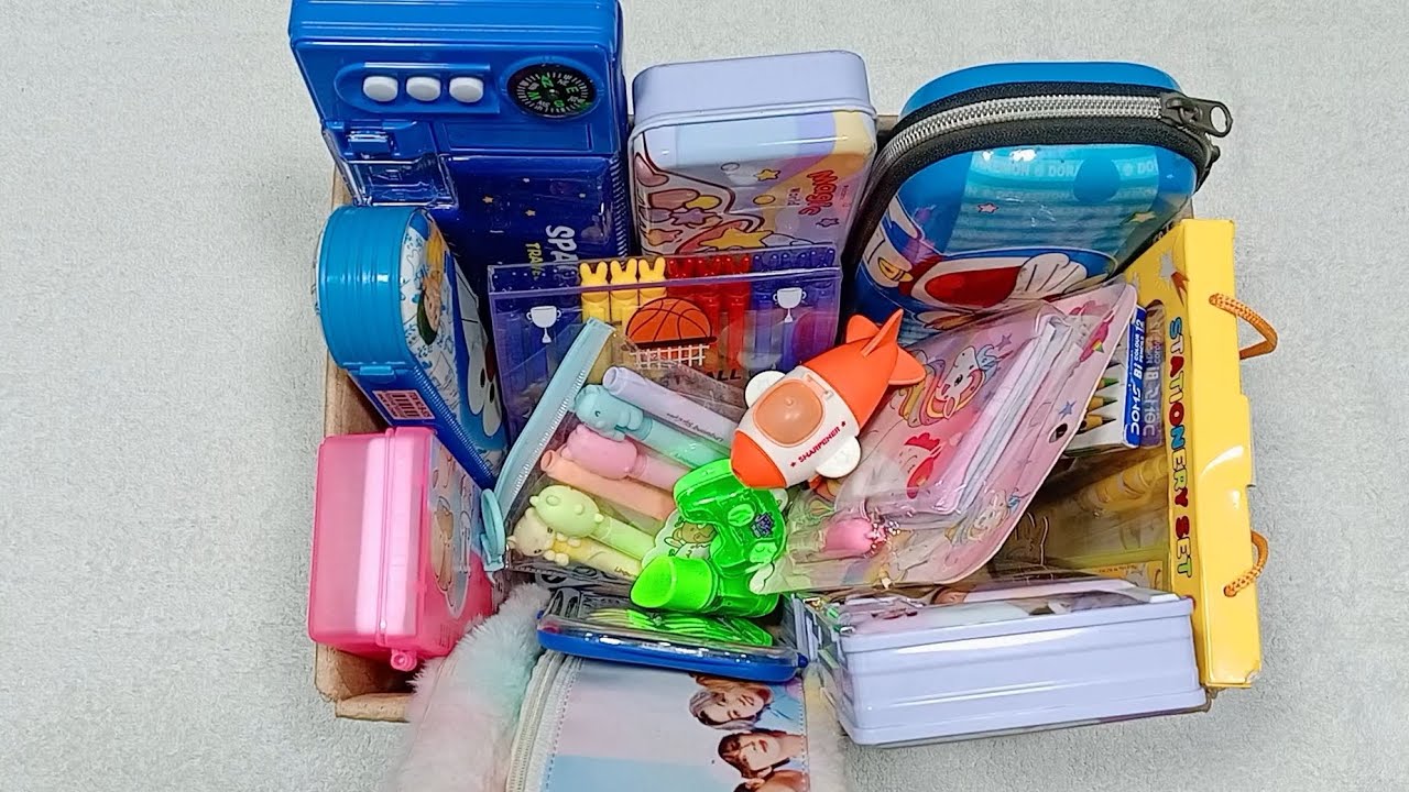Doremon pencil box, Unicorn stationery set, Aeroplane Eraser, BTS pencil pouch