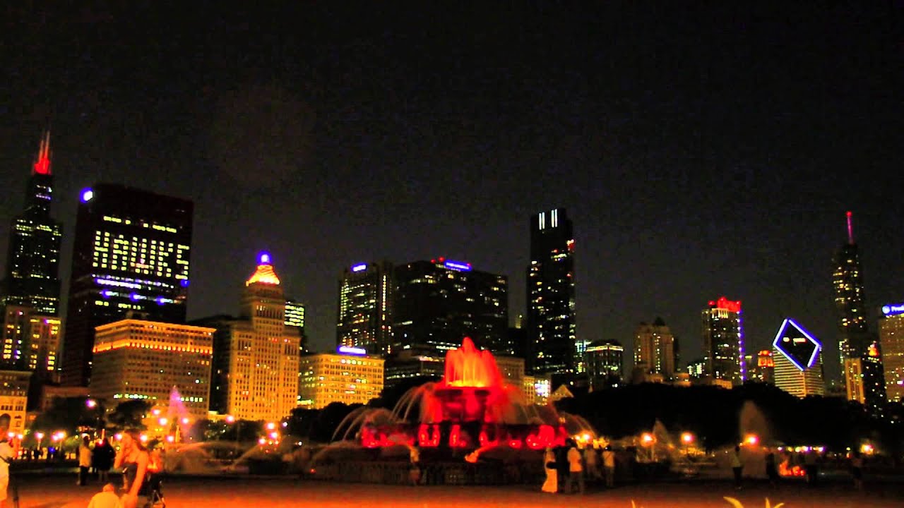 CHICAGO'S BUCKINGHAM FOUNTAIN LIGHT SHOW AT NIGHT * IN REAL TIME SUMMER 2013 1080p HD