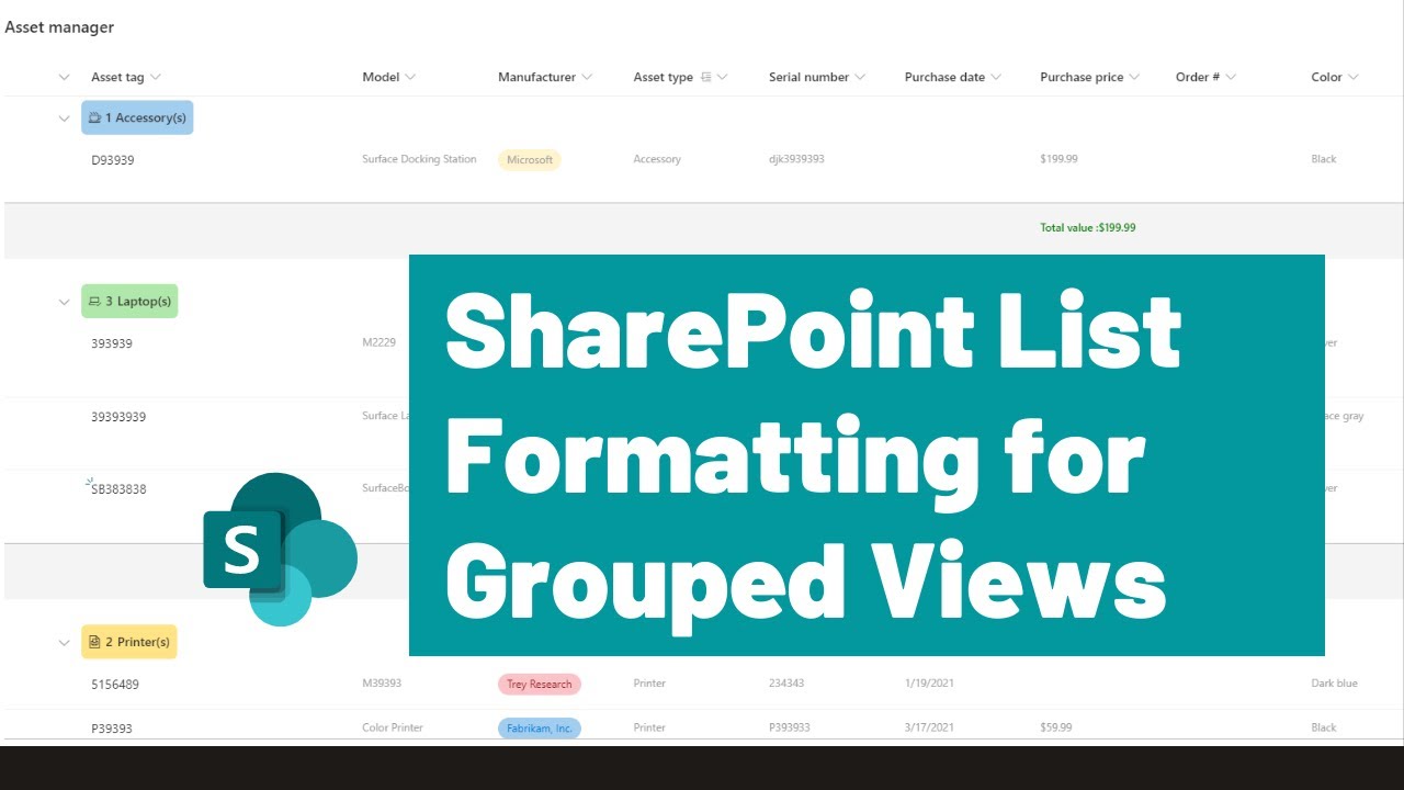 Форматирование списков SharePoint для сгруппированных представлений