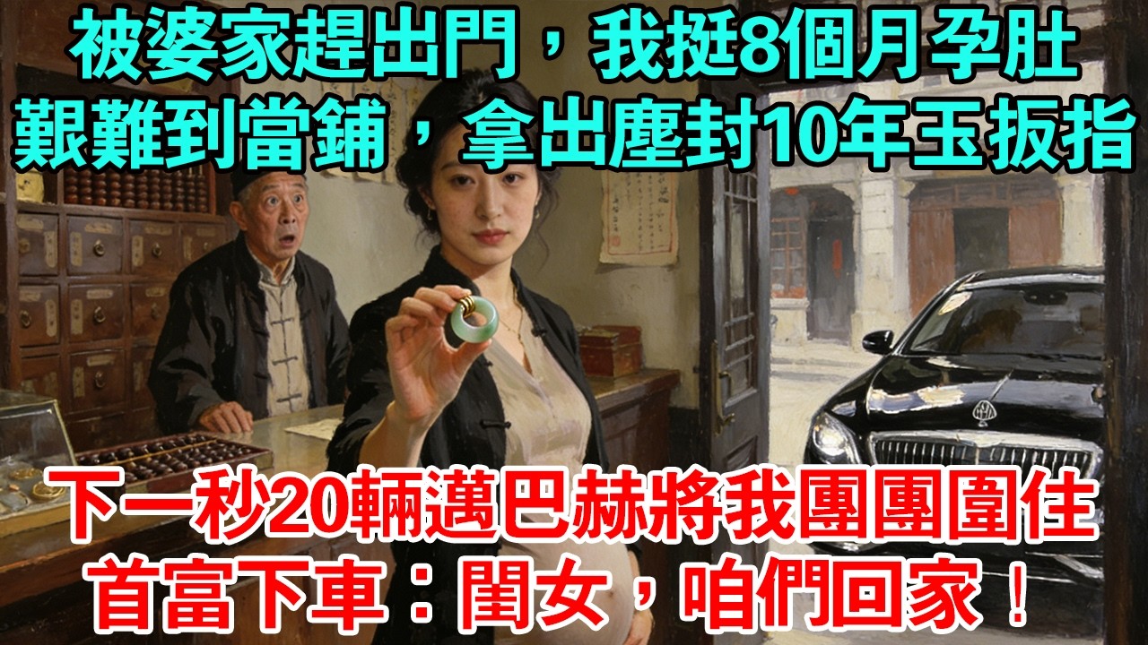 被婆家趕出門後我挺著8個月孕肚艱難走到當鋪拿出那枚塵封10年的玉扳指下一秒20輛邁巴赫將我團團圍住首富下車：閨女，咱們回家！#為人處世#生活經驗#情感#人生感悟 #故事頻道