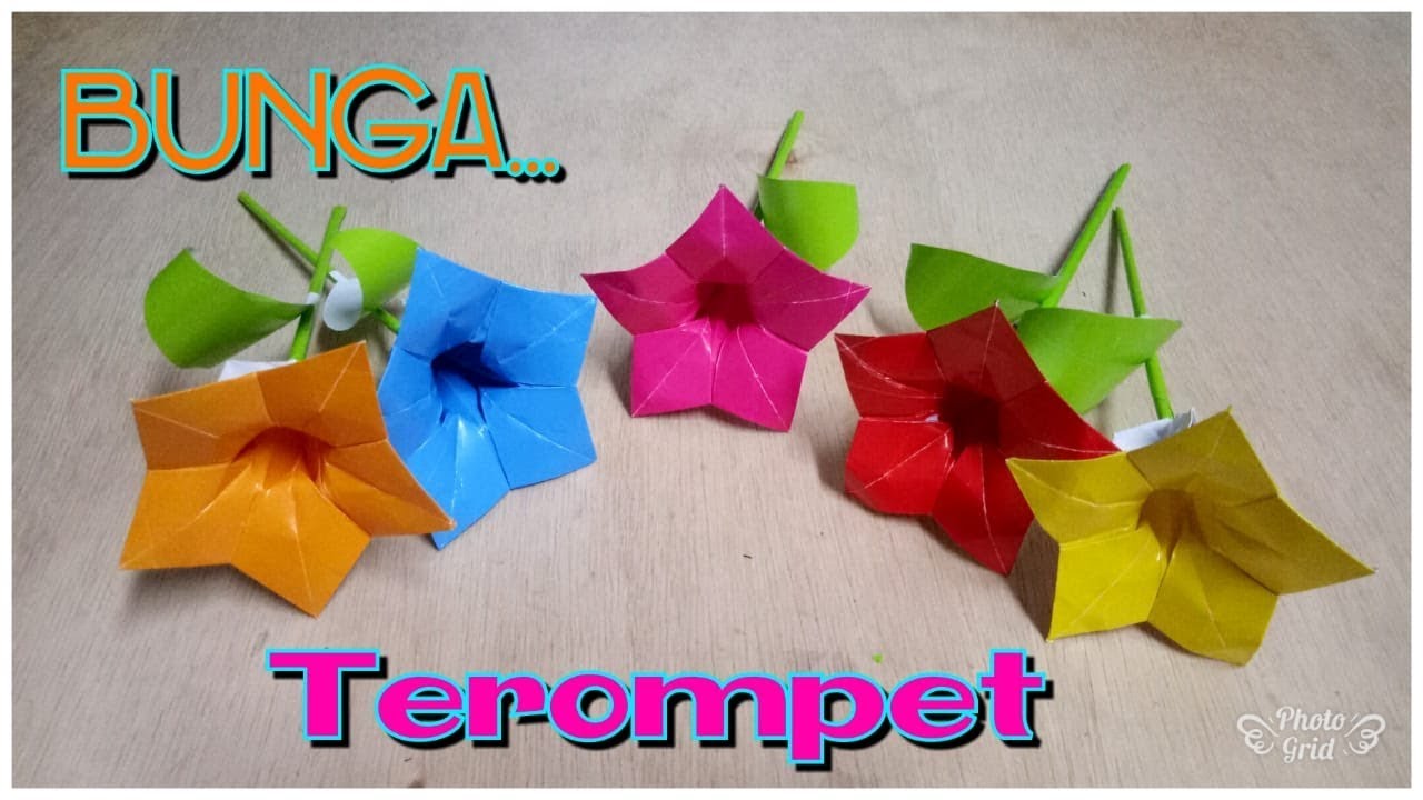 cara membuat origami bunga terompet