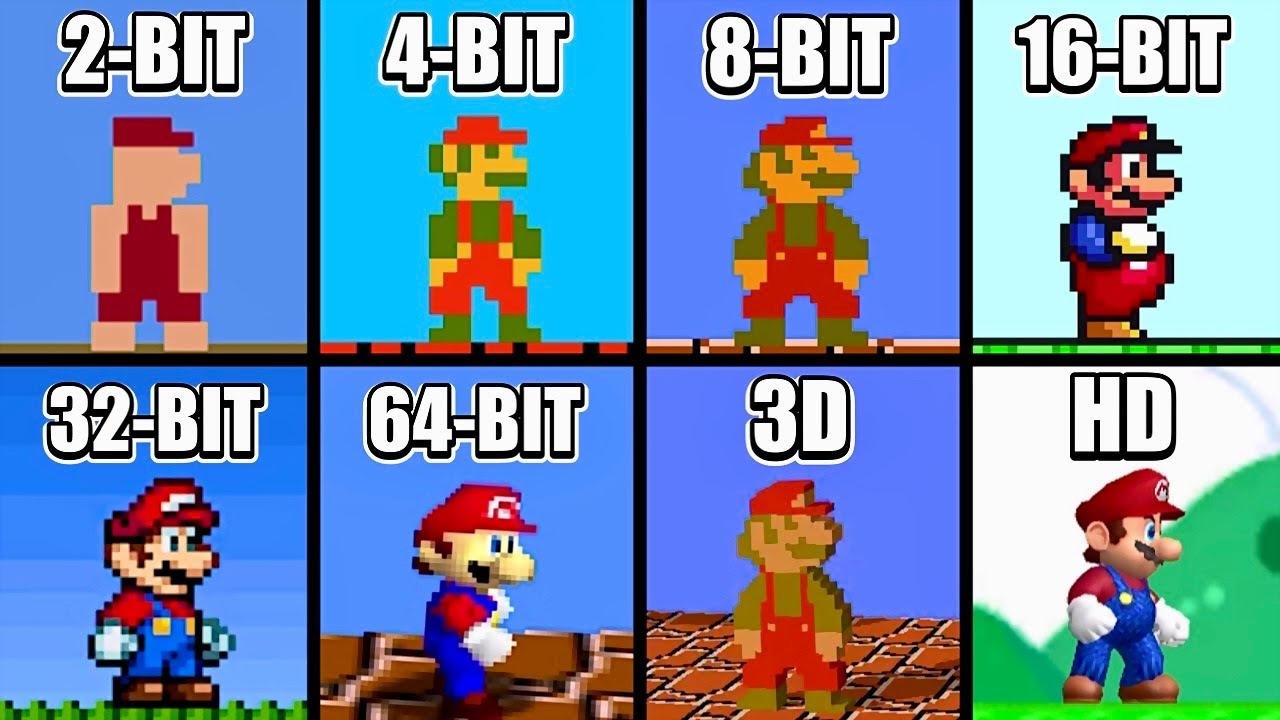 Super Mario Bros. 2-BIT vs 4-BIT vs 8-BIT vs 16-BIT vs 32-BIT vs 64-BIT vs 3D vs HD