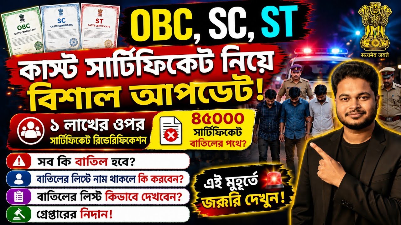 ৪৫০০০ কাস্ট সার্টিফিকেট বাতিলের পথে? West Bengal SC ST OBC Certificate Reverification 2026: revalid