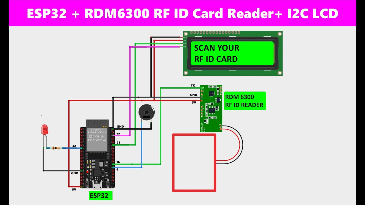 ESP32 RDM6300 RFID Door Lock System | EM4100 ID Card Access with I2C LCD Display || RDM6300