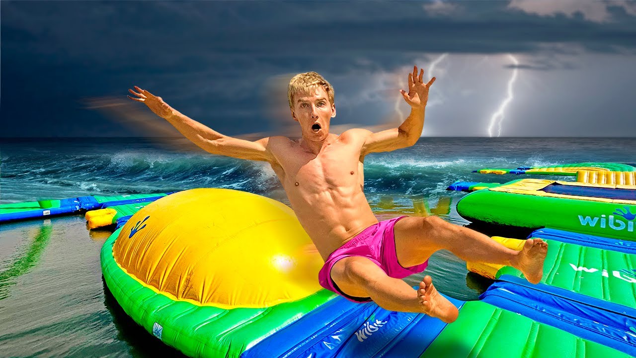 STUCK in Massive Storm on Worlds Biggest Inflatable Aquapark!!