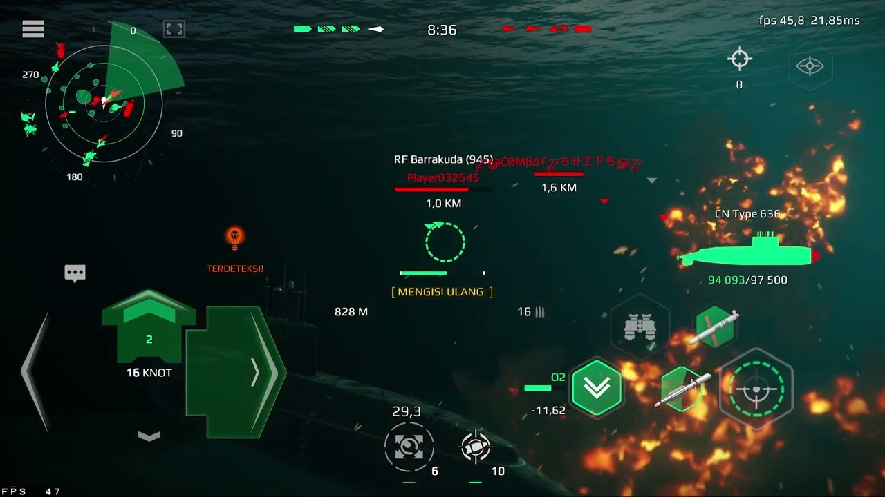 CN Type 636 VS RF Barrakuda - Submarine Battle - Modern Warships