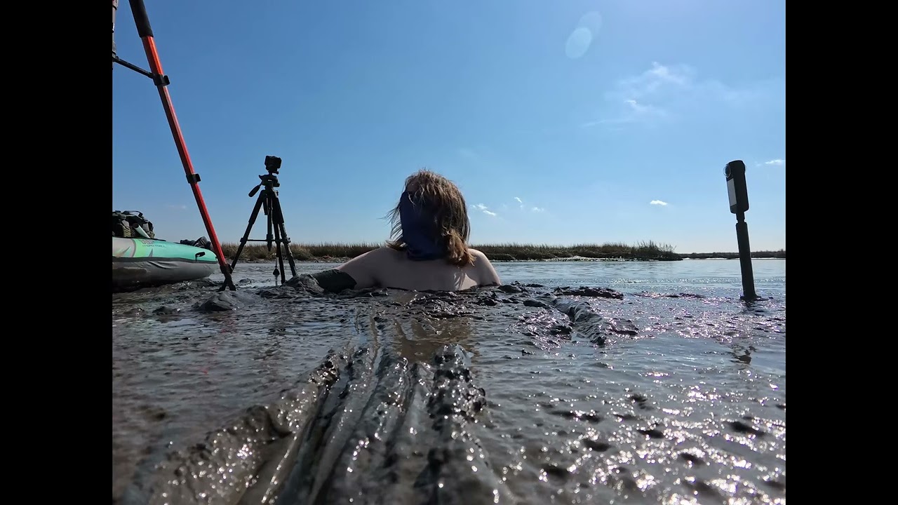 Sinking and submerging bottomless tidal mud