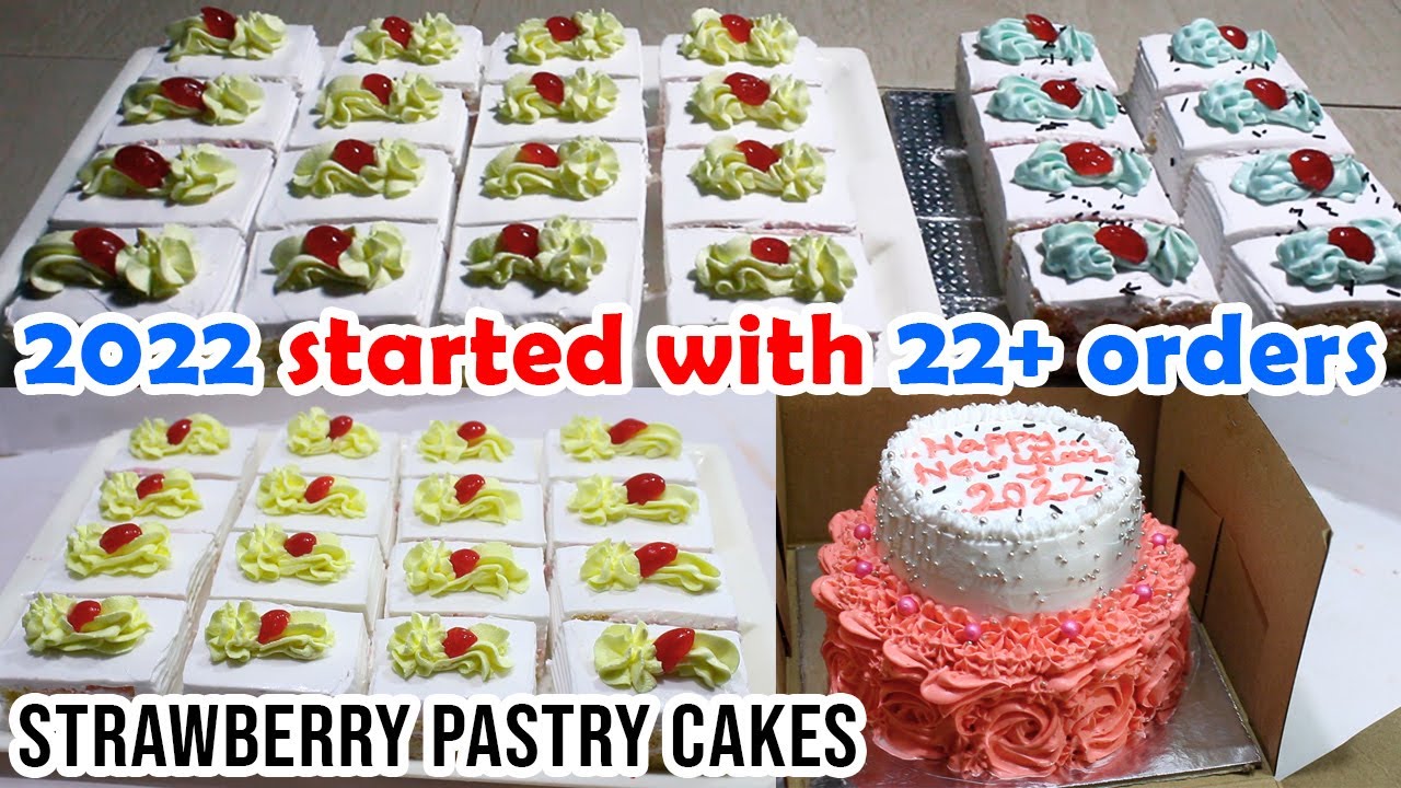 New year Cake orders 😍 How to make strawberry pastry cakes | Super sponge pastry cake in tamil