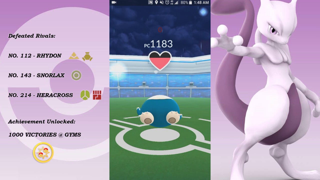 Getting 1000 Victories @ Gyms with Mewtwo!!! - Pok&eacute;mon GO!