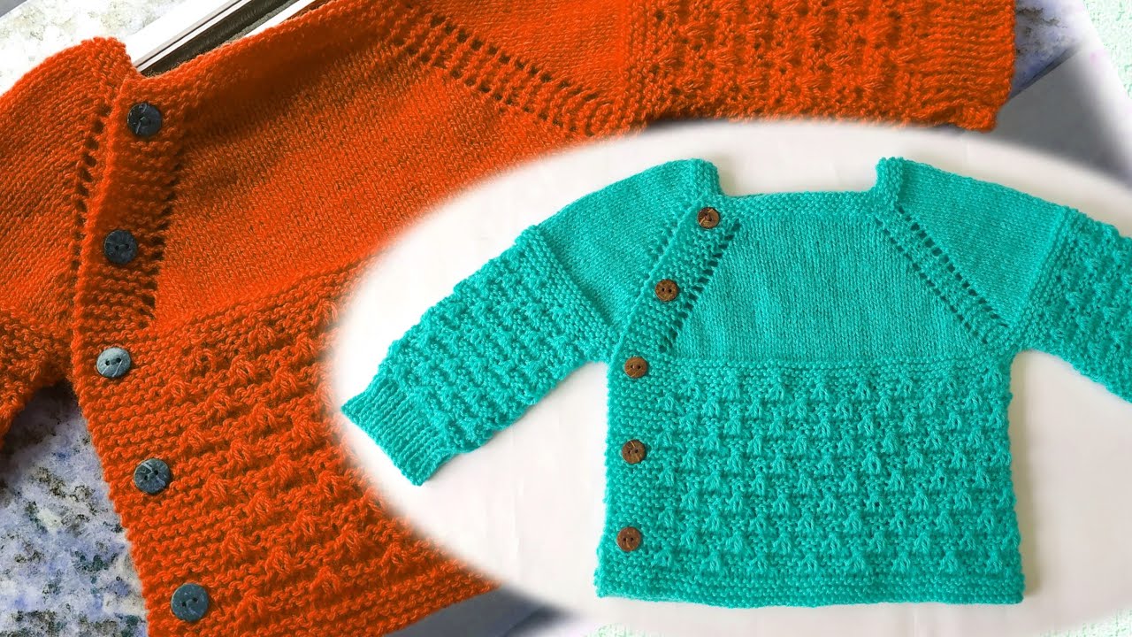 CARDIGAN EN DOS AGUJAS PARA BEBÉS DE 0 A 2 MESES MODELO ¨FOFUCHINHO¨