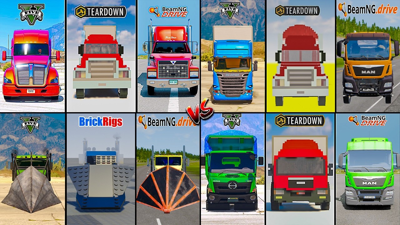 KENSWORTH TRUCK VS RAMP VS ACTROS VS MAN TRUCK IN TEARDOWN VS BEAMNG - WHICH IS BEST  ?