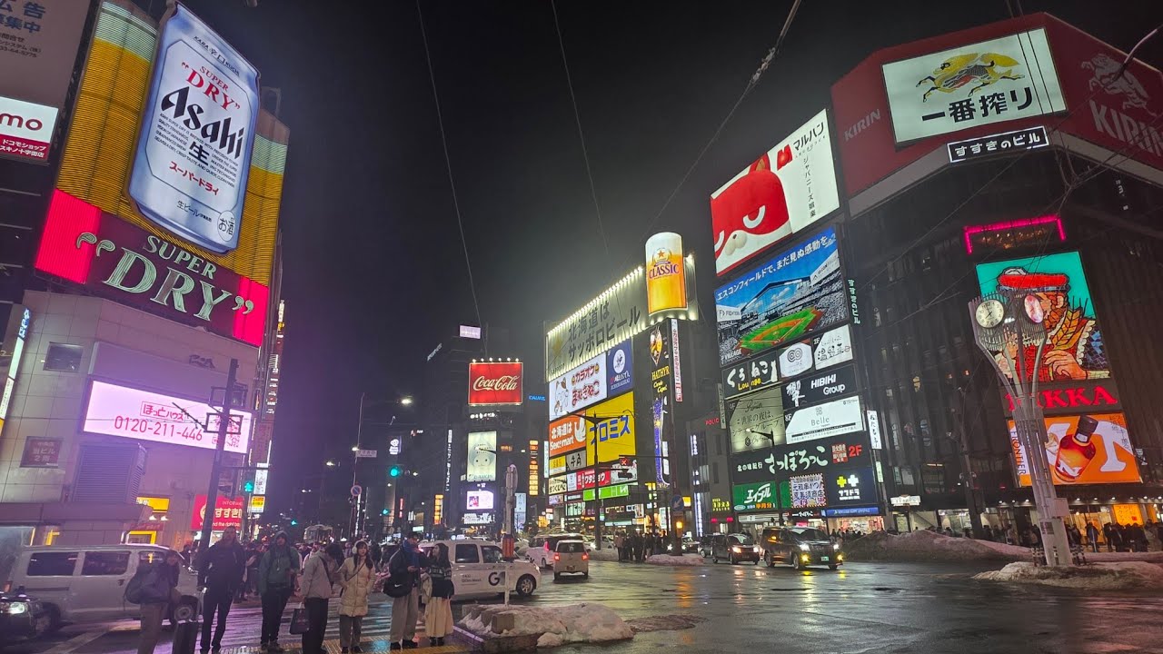 Sapporo, Japan 4K night walk - Susukino to Toyohira River