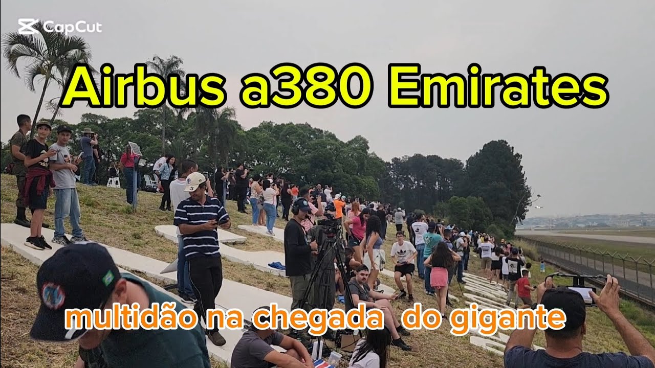 multidão na chegada Emirates airbus a380 aeroporto Guarulhos confusão com pipas na pista decolagem