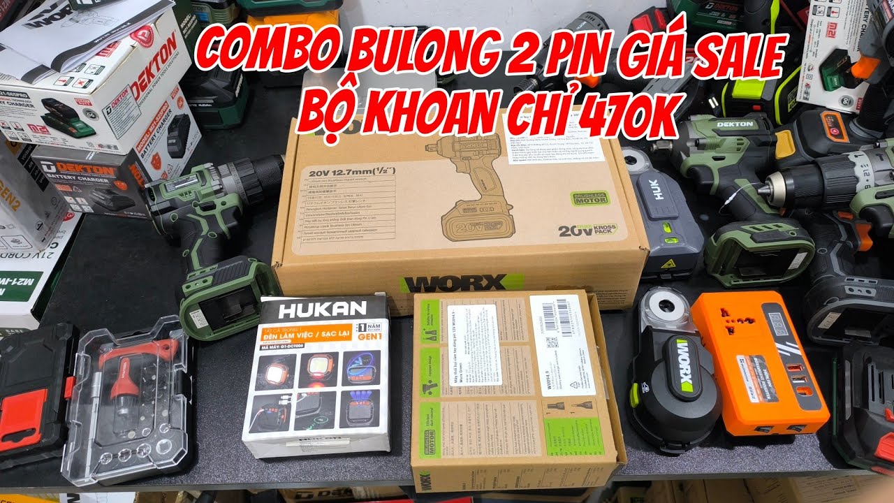 Thổi phản lực Worx , combo bulong worx 2 pin giá siêu rẻ . Bộ khoan 2 pin giá 470k