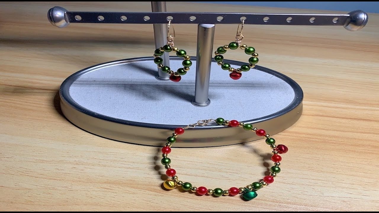 Easy Christmas Bracelet and earring making/jingle bell/DIY beading