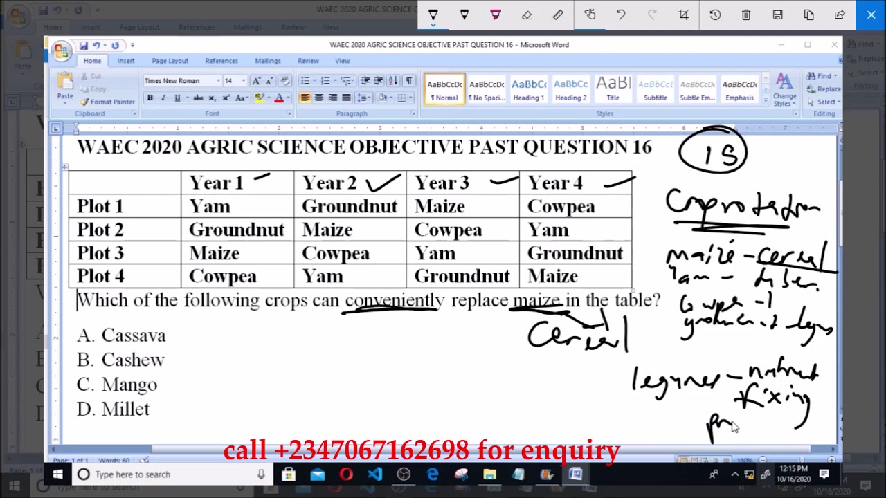 WAEC 2020 AGRIC  SCIENCE OBJECTIVE PAST QUESTION 16 Crop rotation