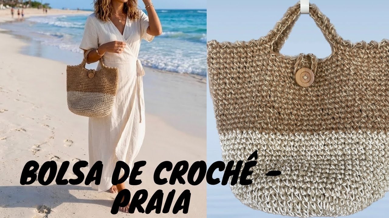Bolsa de crochê - praia - barbante e sisal - Modelo 19 #Verão2024  #bolsadecroche