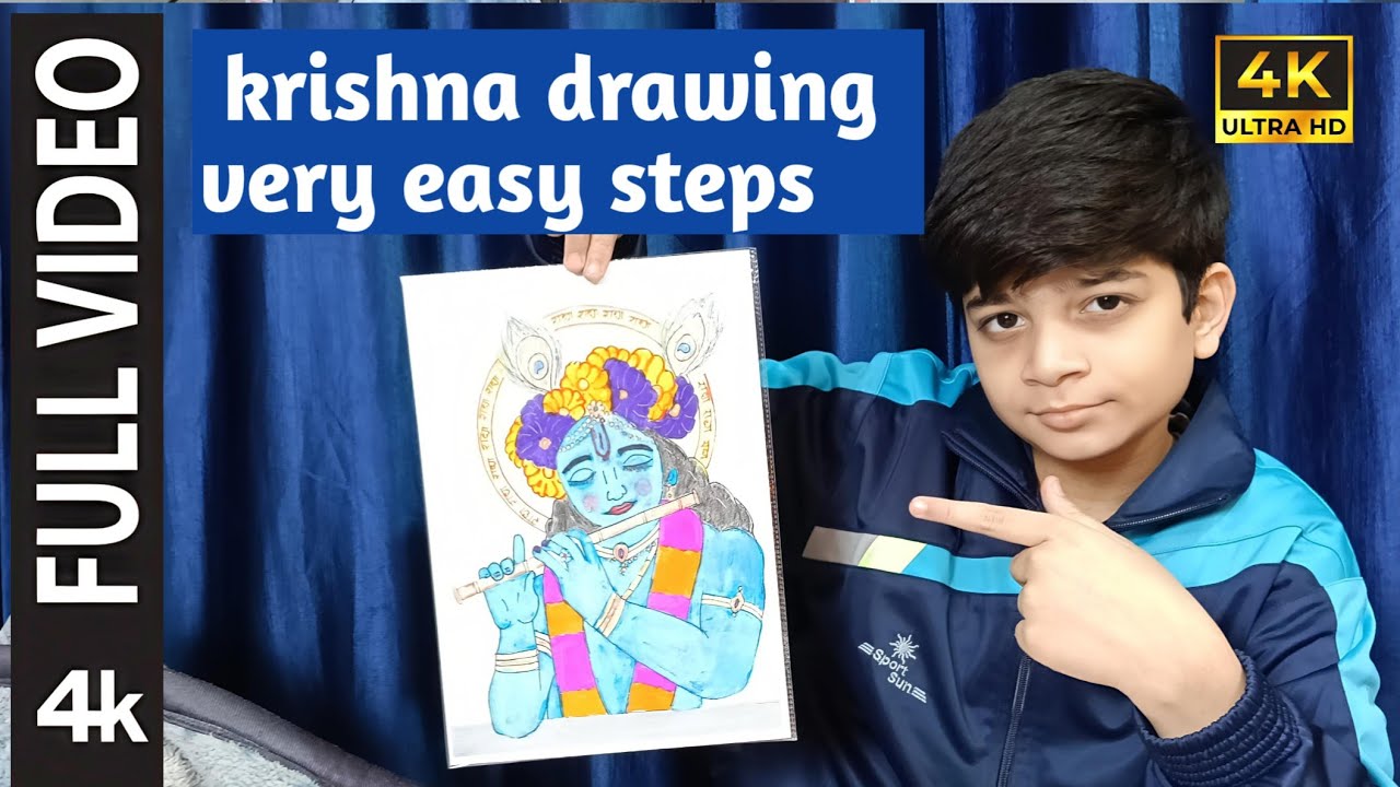 Draw with me- Krishna Drawing, Lord Krishna Drawing, with colour
