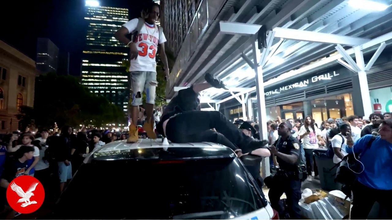 Chaotic scenes as Knicks fans clash with NYPD at NBA Finals Game 3 watch party