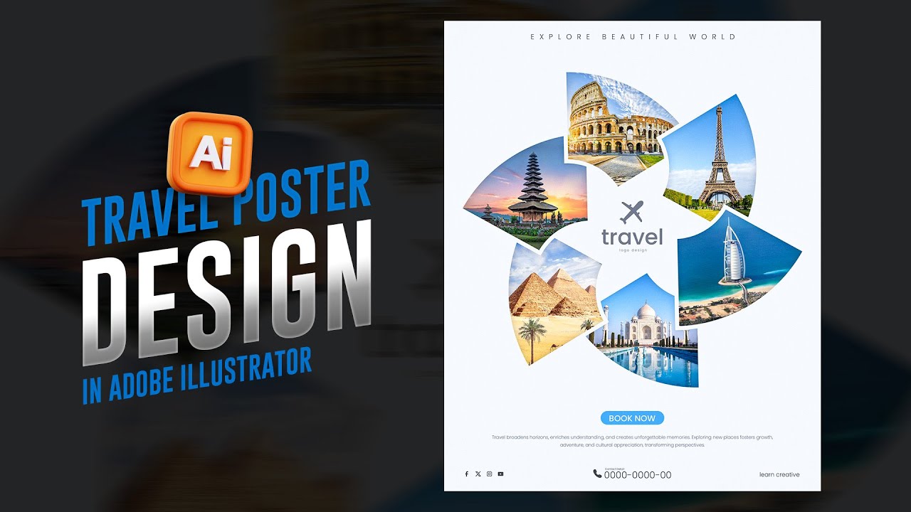 Современный дизайн туристического плаката в Adobe Illustrator | Обучение работе с Illustrator | К...