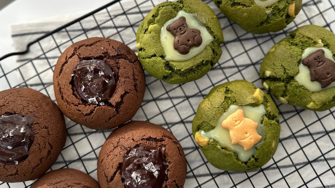Matcha and Dark Chocolate Ganache Cookies Recipe | 말차 + 초코 가나슈 쿠키 만들기 🍪🌱
