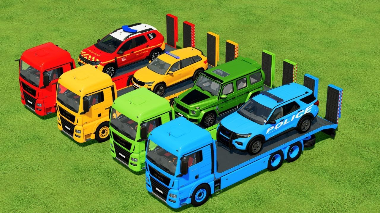TRANSPORTANDO CARROS PIXAR E FRUTAS COM TRATORES COLORIDOS, JOHN DEERE vs CLAAS - BeamNG #962