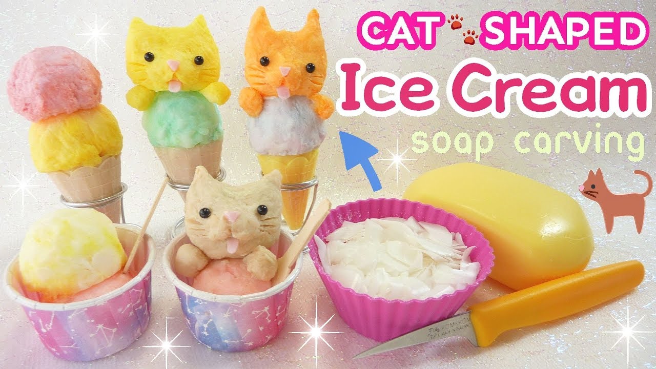 SOAP CARVING | EASY | Ice Cream Cats | Uses for Leftover soap | ASMR | Satisfying |
