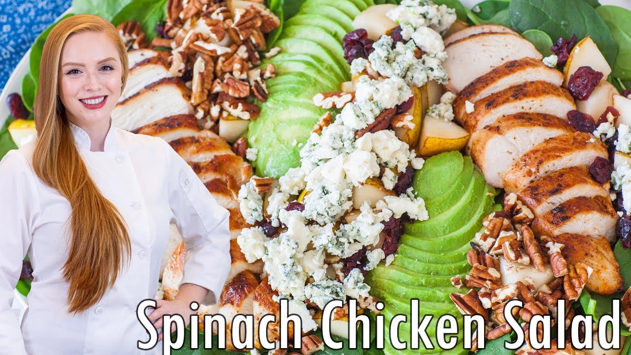 The Best Spinach Chicken Salad - with JUICY Chicken & Blue Cheese!!