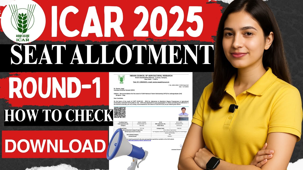 icar round 1 seat allotment | indian council of agricultural research allotment | mahir academy