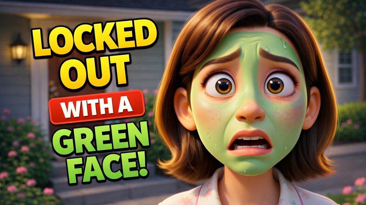 Mom Locked Outside With A Green Face!| Easy English Story (A1-A2)